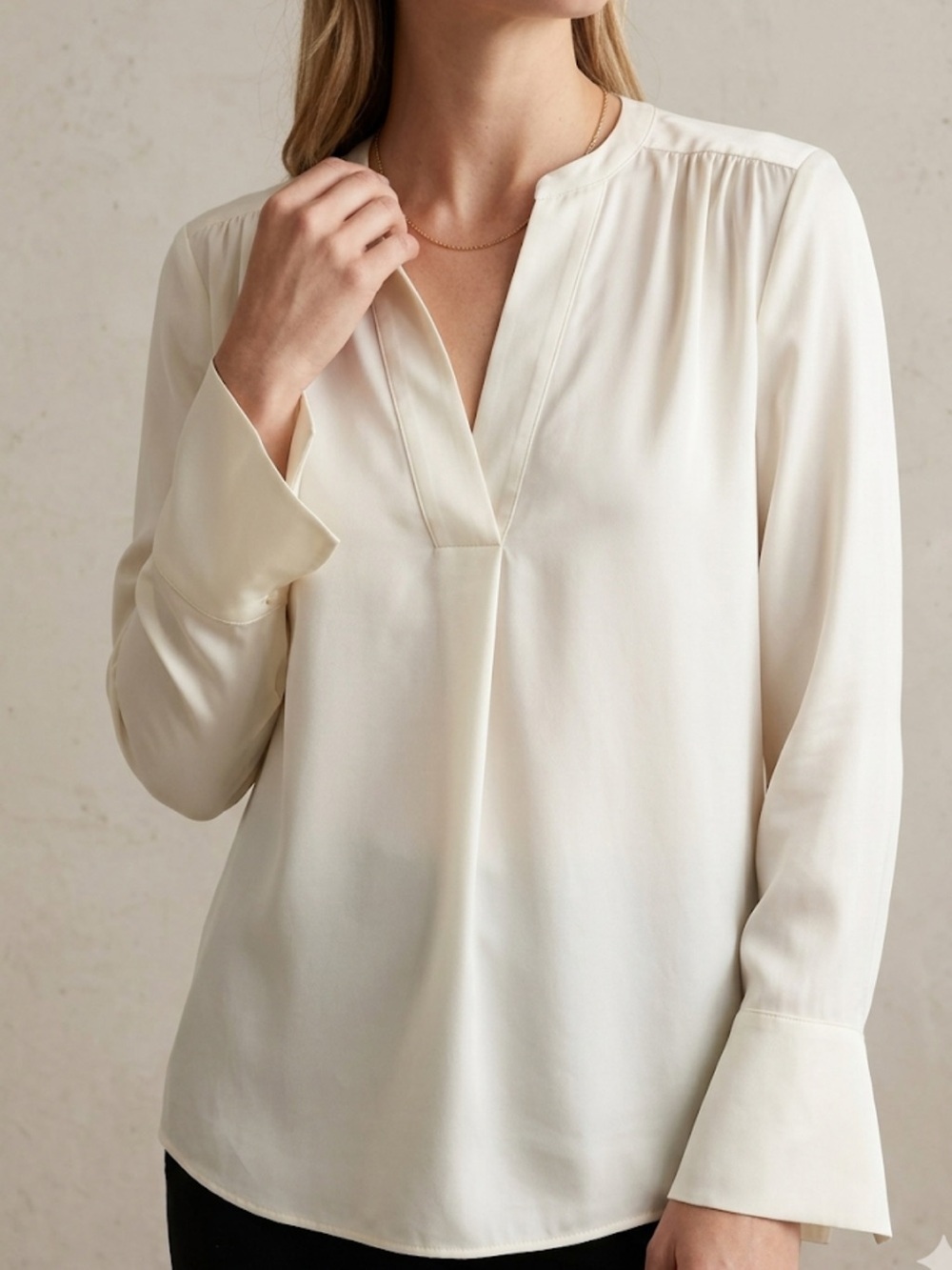 32 Calvin Klein Pleated V‑Neck Blouse – Size M | Clean‑Girl Minimalism Elevated